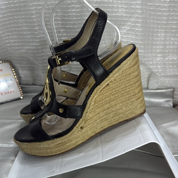 (W4) MICHAEL Michael Kors Black Wedge Sandals Espadrille 'Aubrey Charm, siz/8.5 - Picture 5 of 12